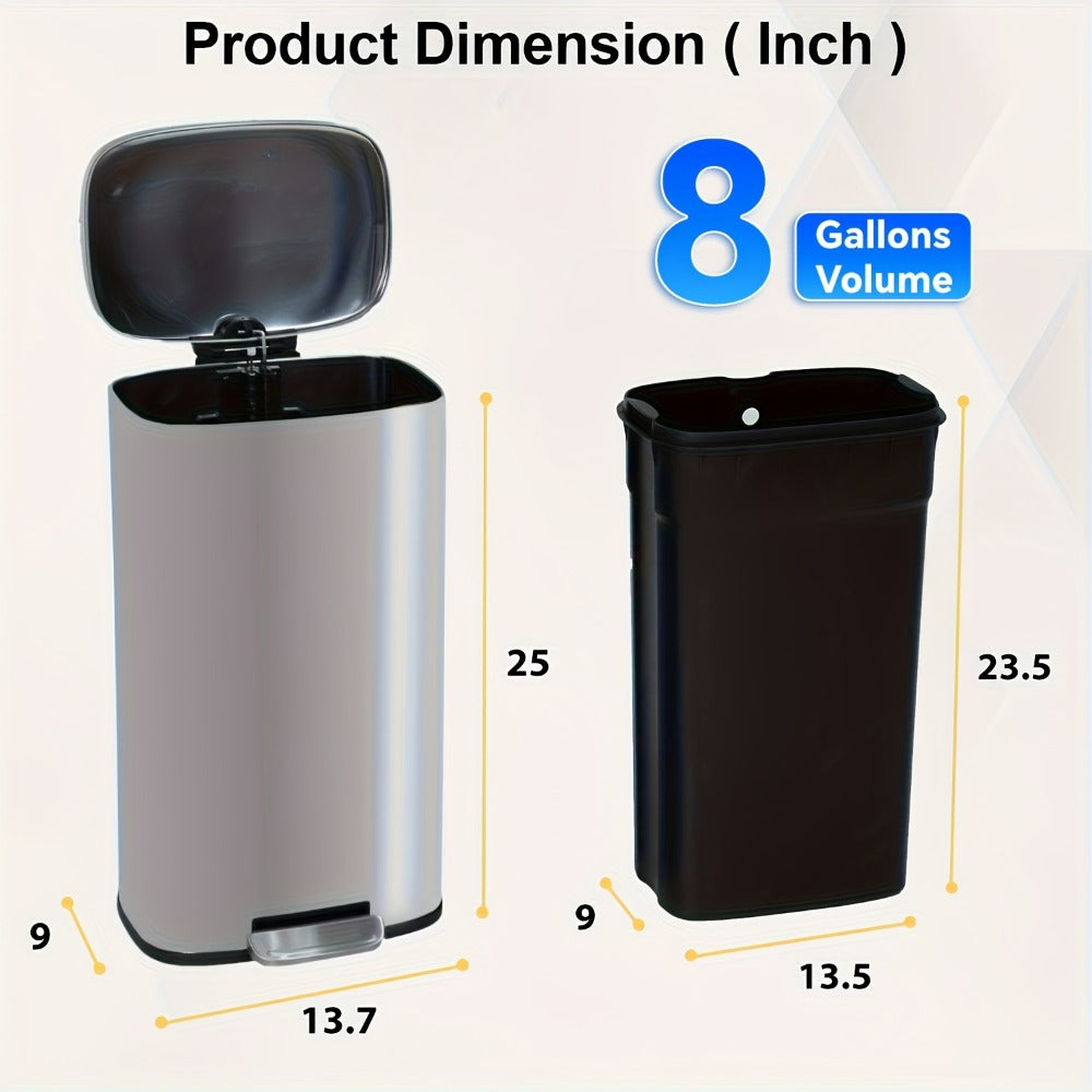 Pedal Trash Can with Removable Inner Bucket, 13, 7.93 or Twin 1.32-Gallon Options in Four Finishes
