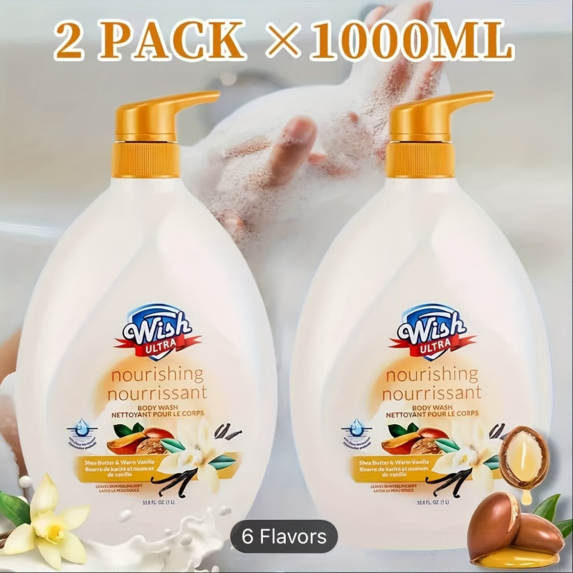 Pump-Bottle Body Wash with Vitamin E Label, Five Scent Options and Single or Two-Piece Packs