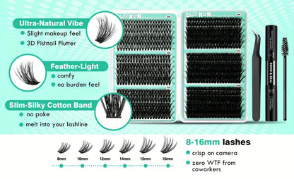 Lash Clusters Kit 708Pcs with Tweezers, Glue & Brush – Soft Silky Fiber False Eyelashes Full Voluminous DIY Lash Extension Set for Party, Wedding, Bridal & Daily Makeup, Beginner to Pro