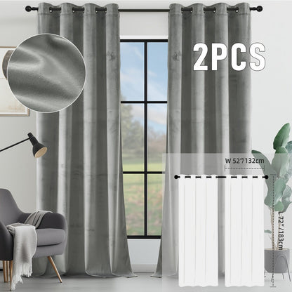 Velvet Room Darkening Curtains 2 Panels | Grommet Top Thermal Insulated Soundproof Blackout Curtains for Living Room Bedroom, Soft Solid Color Vintage Window Drapes