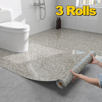 Self-Adhesive Marble Vinyl Floor Wallpaper 3 Rolls 23.62x197.75in - Oil-Proof Anti-Slip, for Entryways, Bedrooms and Living Spaces