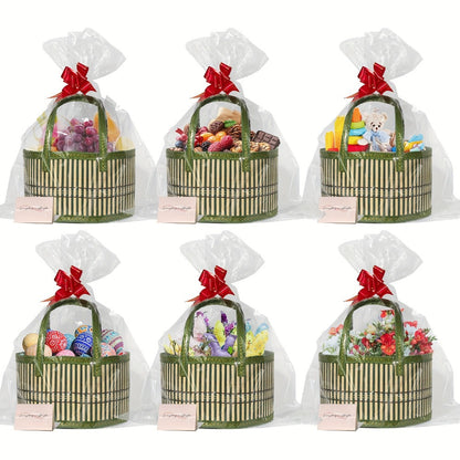 Bamboo Storage Baskets 6-Pack in Oval or Round Shapes with Nine Color and Shape Variants for Home Organization