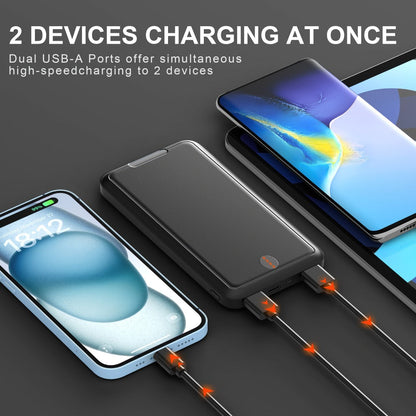 10000mAh Slim Power Bank with 5V/2A Marking, Dual USB-A Outputs and Black or White Color Options