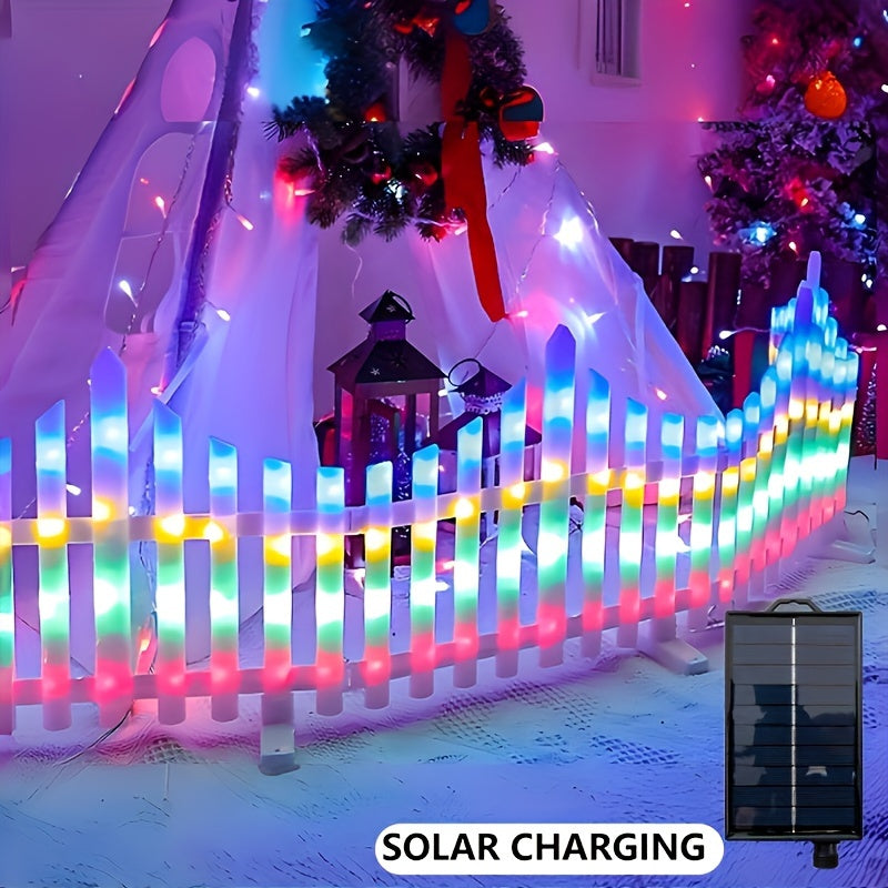 Eight-Piece Flexible Solar Picket Fence Light Set, 35 x 28.5cm Per Section in Multicolor or Warm White