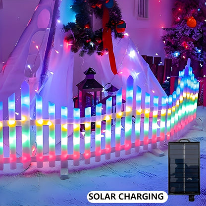 Eight-Piece Flexible Solar Picket Fence Light Set, 35 x 28.5cm Per Section in Multicolor or Warm White