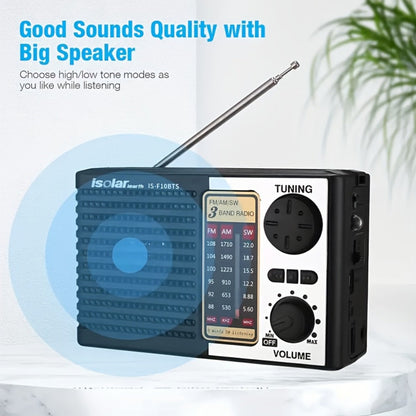 Solar Portable AM/FM/SW Radio with MP3 Playback, LED Display, USB Charging and One-Touch Recording