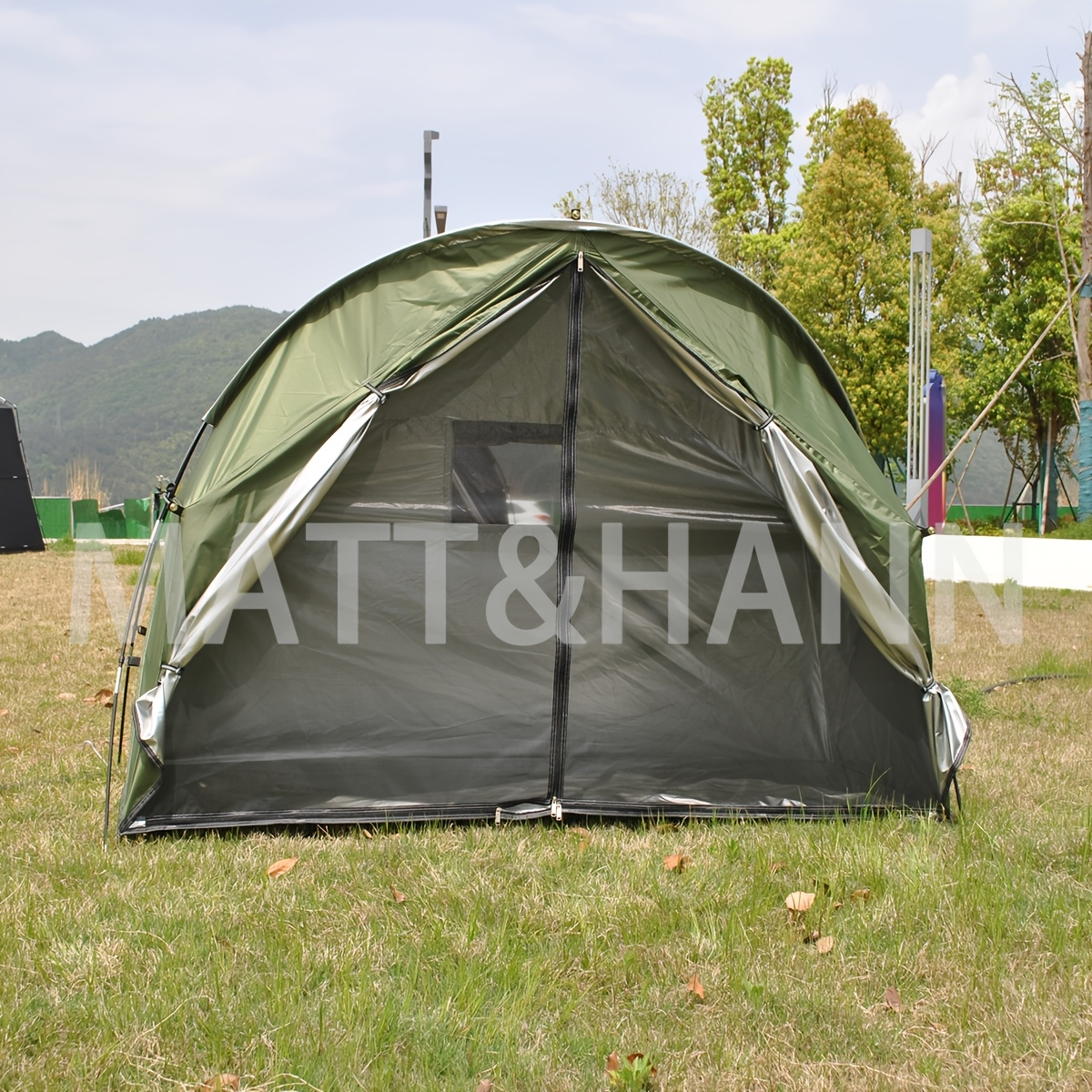 Camping Tent Single-Person Freestanding Bicycle Shelter with Mesh Panels, Polyester Body and Steel Poles
