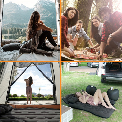 Car Inflatable Mattress for SUV & Sedan – Thickened Back Seat Sleeping Pad with Air Pump & 2 Pillows, Rear Trunk Camping Bed for Road Trips & Overlanding