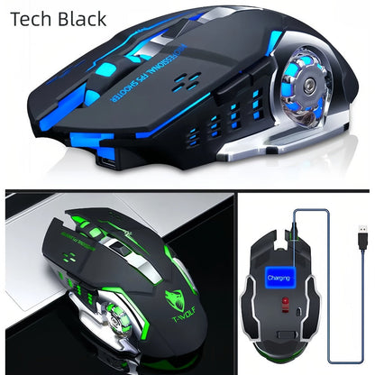 Wireless Gaming Mouse RGB Rechargeable T-WOLF 2.4GHz Ergonomic Large Mouse for PC Laptop Tablet Mac Chromebook Adjustable DPI Quiet Click Work Gaming Study Back to School Gift
