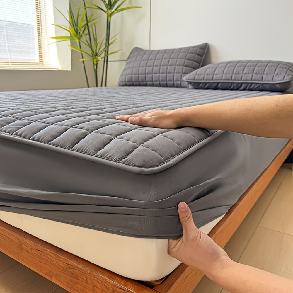 Channel-Quilted Fitted Mattress Protector in Six Colors and Full, Queen or King Size Options