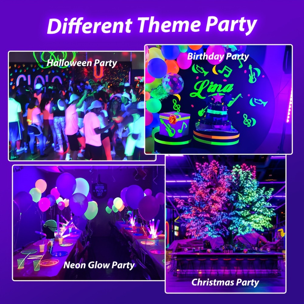 UV Black Light Bars & Strips 8-Piece Set – 385-400nm USB Powered 5V LED Blacklight for Glow Party, Halloween, Neon Party, Body Paint & Fluorescent Art (4x32cm + 4x250cm)