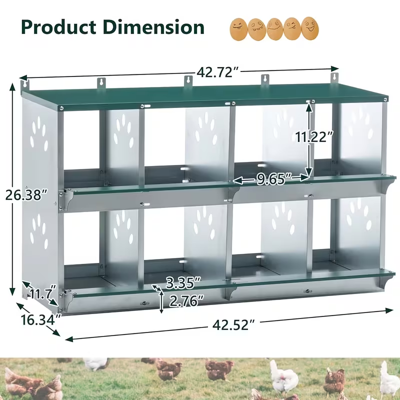 Metal Chicken Nesting Box Galvanized Steel 3-10 Compartment Roll-Away