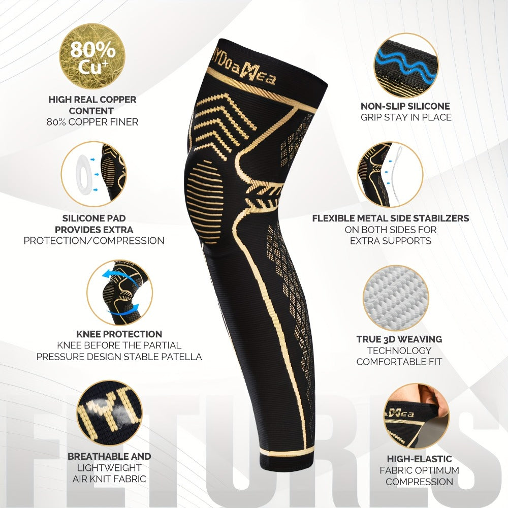 Copper Knee Brace Full Leg Support - Compression Sleeve with Patella Gel Pad & Double Metal Side Stabilizers, Copper-Infused Breathable Fabric, Joint Protection for Running Sports Workout Men Women