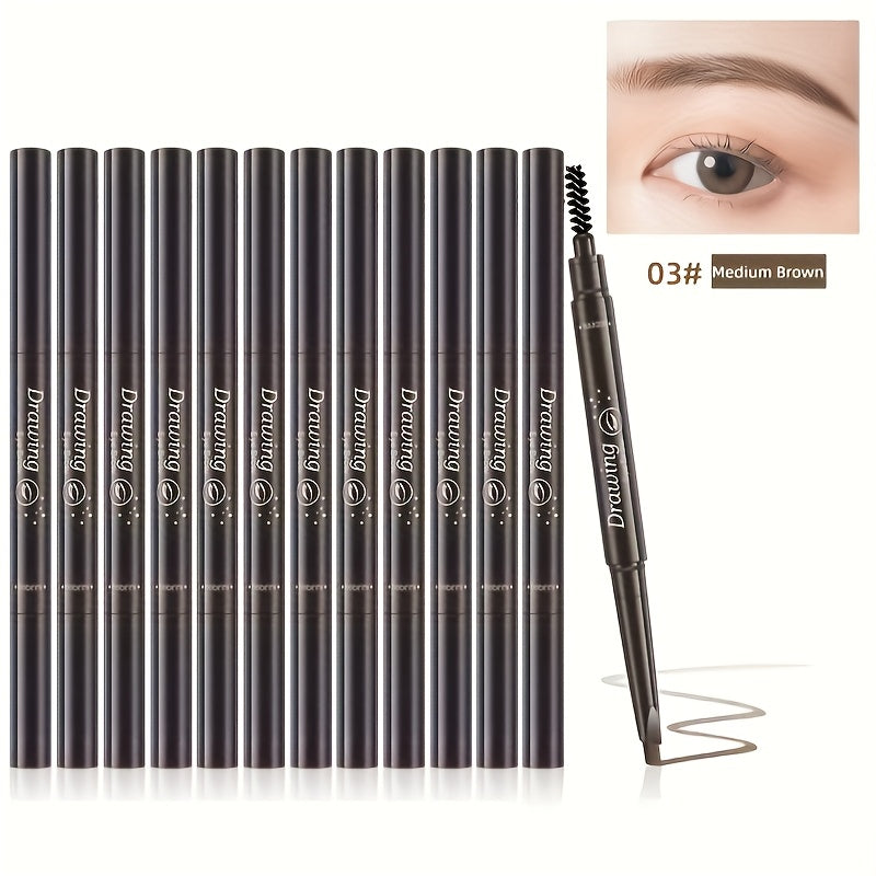 12-Pack Automatic Eyebrow Pencils with Angled Tips, Spoolie Ends and Four Brown-to-Black Color Options