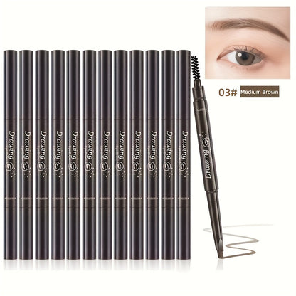 12-Pack Automatic Eyebrow Pencils with Angled Tips, Spoolie Ends and Four Brown-to-Black Color Options