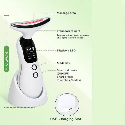 7-in-1 Neck Beauty Device with Base – Multi-Functional Skincare Tool, USB Rechargeable, Anti-Aging Neck Firming & Lifting, Mother's Day Gift for Women