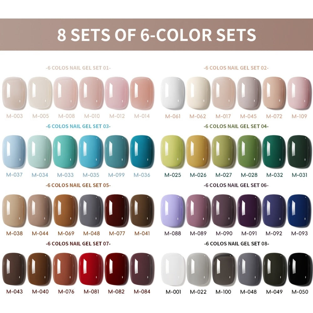 Gel Nail Polish Set with IRISGOBLADI Label, 6 Solid Colors per Set and 8 Retained Palettes