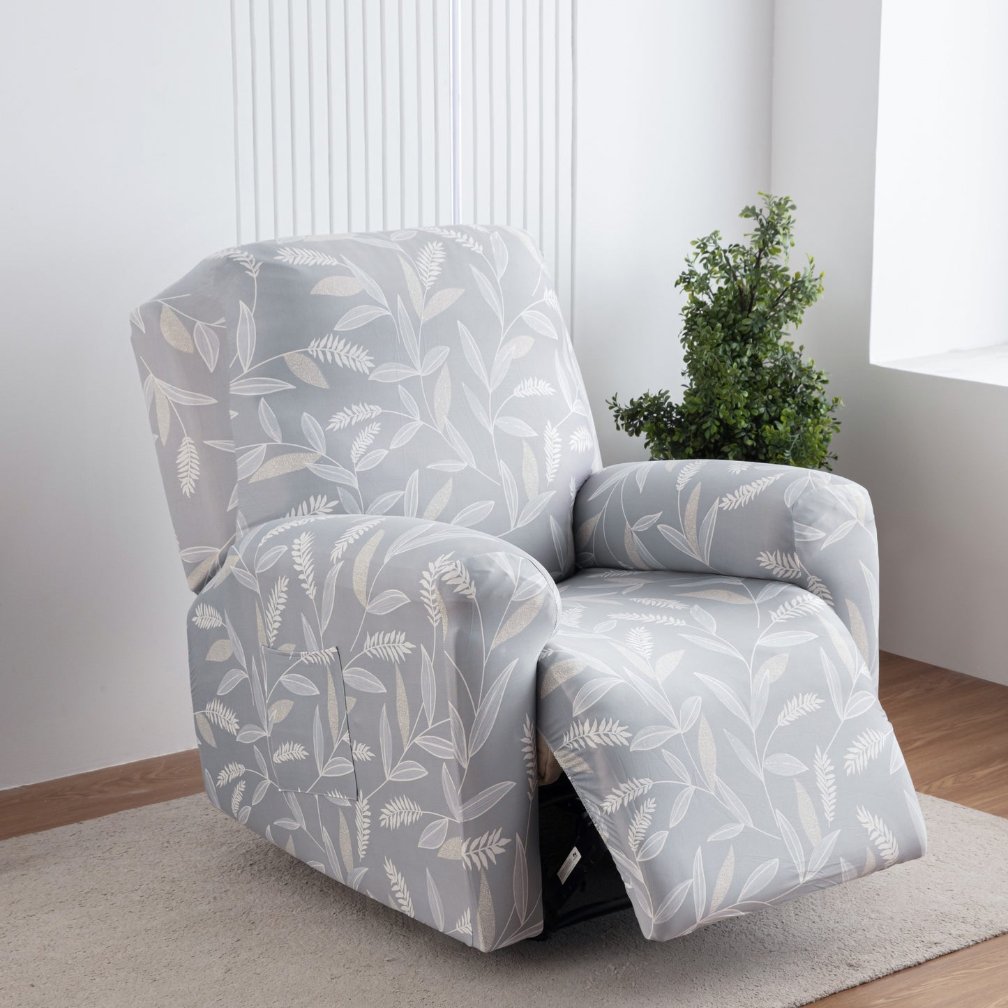 Chair Cover Four-Piece Printed Recliner Slipcover with Side Pockets in Ten Available Pattern Choices