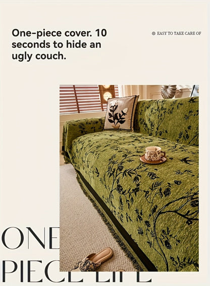 Sofa Cover Chenille Thickened Non-Slip Couch Slipcover Floral Pattern for Living Room Office Pet-Safe All-Season — 1 2 3 4 Seater Sizes