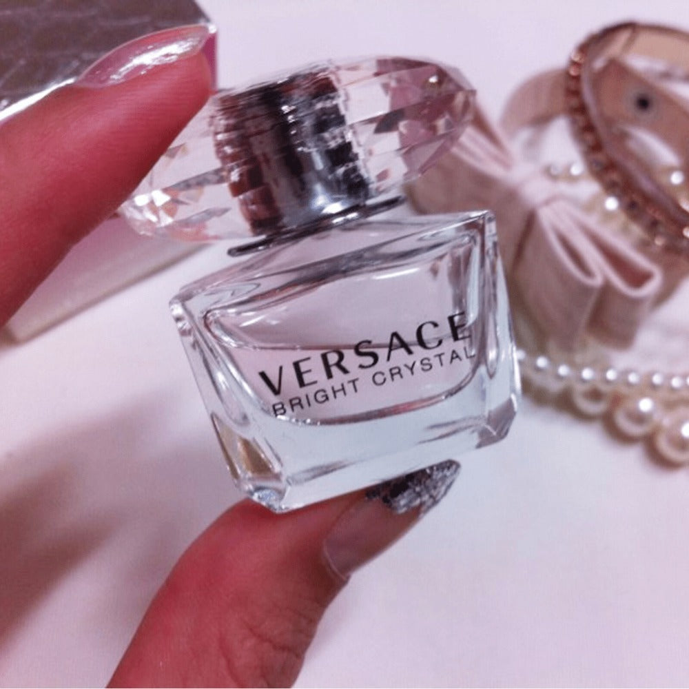 Versace Bright Crystal Eau de Toilette Mini Bottle Pair, Two 5ml Bottles with Faceted Clear Caps