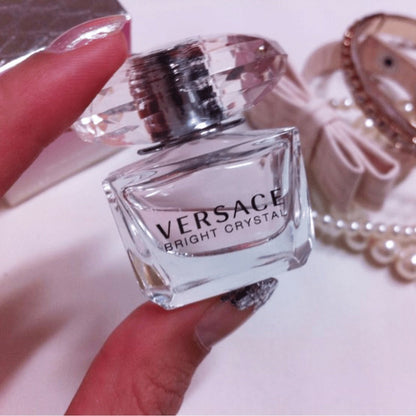 Versace Bright Crystal Eau de Toilette Mini Bottle Pair, Two 5ml Bottles with Faceted Clear Caps