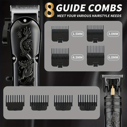 Black Hair Clipper Set with Full-Size Clipper, T-Blade Trimmer, Detail Tool and Foil Shaver, MC401 or MC201
