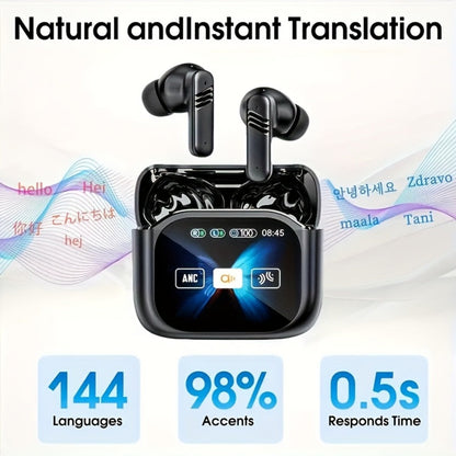 144-Language-Labeled Translation Earbuds with Wireless 5.4 Marking, Touch-Display Case and Two Colors