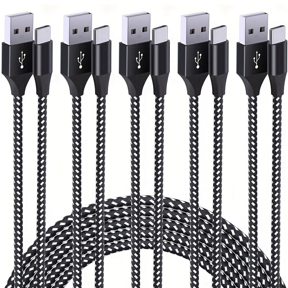 5-Pack USB-C Cable Nylon Braided Fast Charging, Multi-Length 3.3/3.3/6.6/6.6/10ft, Compatible with iPhone 15 16 Pro Max, iPad Pro, Samsung Galaxy Tab S9, Google Pixel, LG, Sony, OnePlus, Black & White