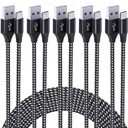 5-Pack USB-C Cable Nylon Braided Fast Charging, Multi-Length 3.3/3.3/6.6/6.6/10ft, Compatible with iPhone 15 16 Pro Max, iPad Pro, Samsung Galaxy Tab S9, Google Pixel, LG, Sony, OnePlus, Black & White