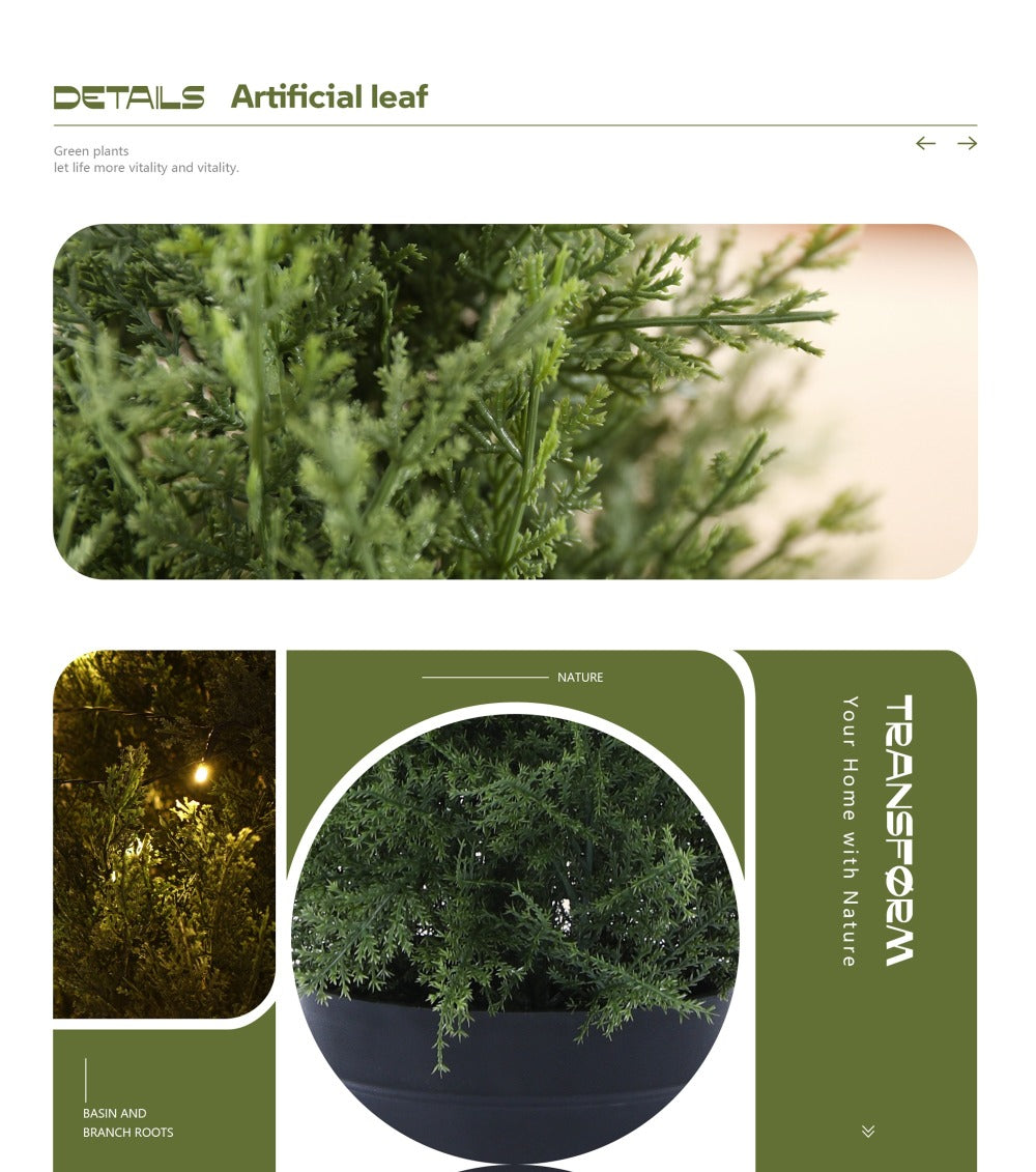 Artificial Cedar Topiary Tree with 3, 4 or 5 ft Height Options, Black Pot and Single or Two-Tree Sets