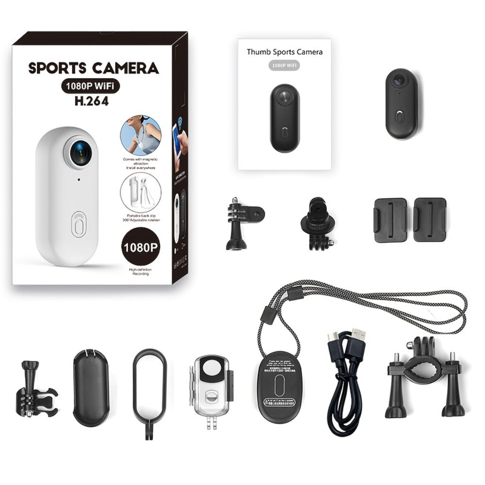 Mini Action Camera Thumb Size Wide Angle Lens 800mAh Battery with Memory Card Wearable Pocket Camera for Sports FPV Pet Monitoring Video Recording Portable Ultra-Clear
