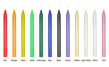 Unscented Chime Candle Set with 6.3-Inch Slim Paraffin Tapers in Assorted Colors and 24- or 48-Piece Packs