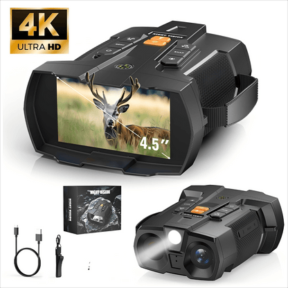 Black Digital Night Vision Binoculars with 4.5-Inch Screen, 10X Digital Zoom, Seven IR Levels and 5000mAh Battery