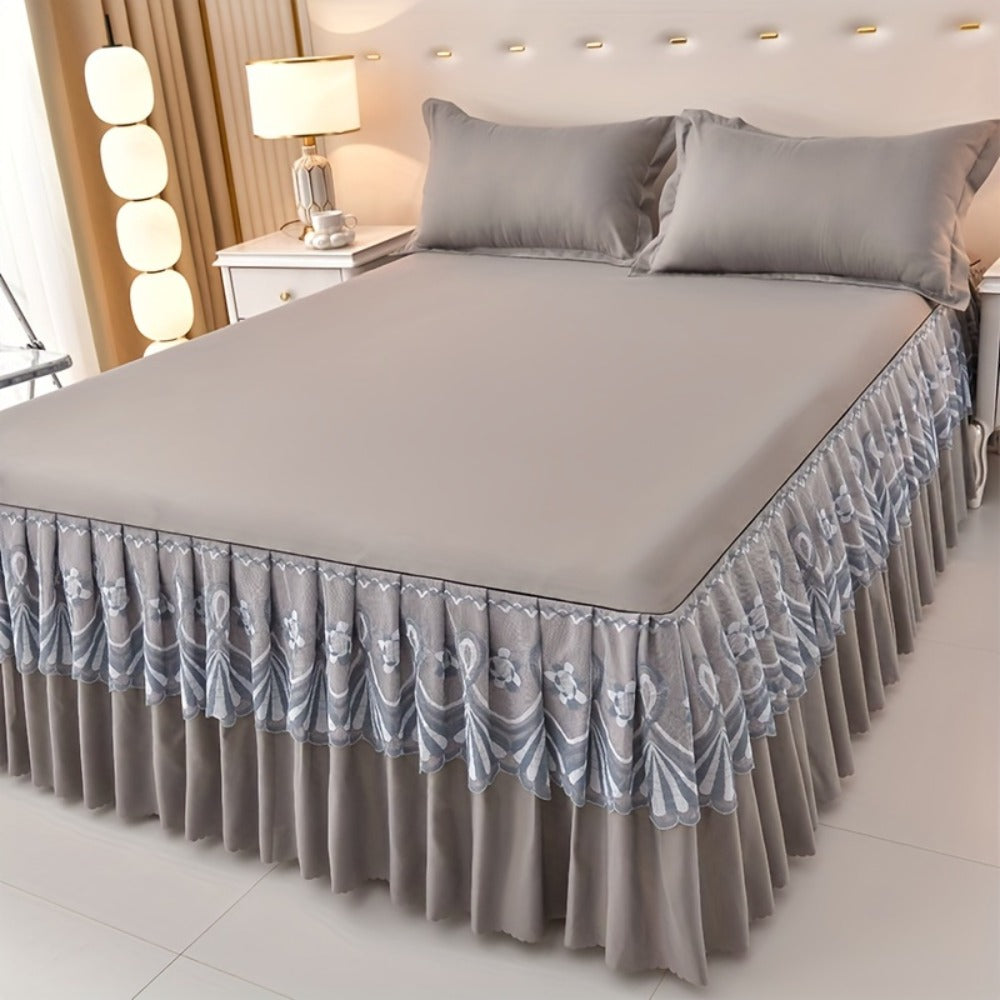 Macrame Lace Bed Skirt Set 3pcs – Double Layer Non-Slip Bed Skirt with 2 Pillowcases All Seasons Twin Full Queen King