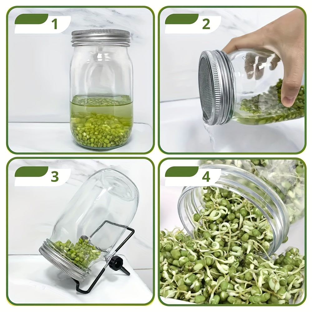 Sprouting Lids for Mason Jars 316 Stainless Steel Screen | 2pcs Lids & 2pcs Stands Wide Mouth Germination Kit | Bean Sprouts Broccoli Alfalfa Salad Seeds