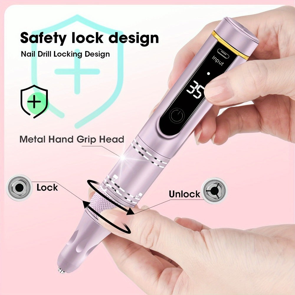 Cordless Nail Drill Kit 35000RPM Rechargeable Wireless Electric E-File — 108 Bits Professional Nail Drill Machine for Acrylic Gel Natural Nails, USB Nail File Set for Salon & Home Manicure Pedicure, Rose Gold Black Green