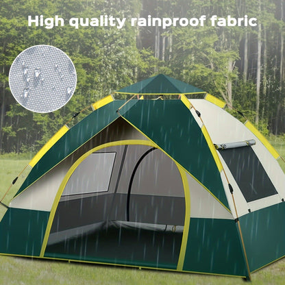 Camping Tent Instant Pop-Up with Dual Doors, Mesh Windows and Green or Beige Size Options for Outdoor Camp Setup