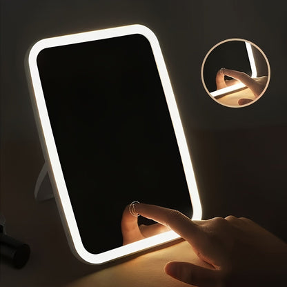 Makeup Mirror Portable Folding LED Stand with Three Light Colors, Touch Brightness and USB Rechargeable Power