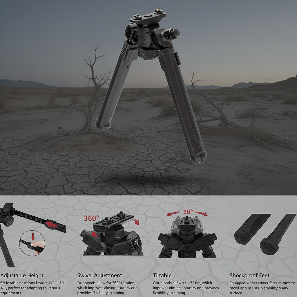 M-LOK Bipod Lightweight Aluminum Alloy Foldable Adjustable Rifle Bipod for Hunting Shooting AR15 M4 Tactical Rifle Non-Slip Rubber Feet Quick Release Black Flat Dark Earth