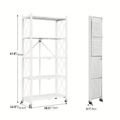 Foldable Rolling Storage Shelf in Three, Four or Five-Tier Options with Black or White Finish