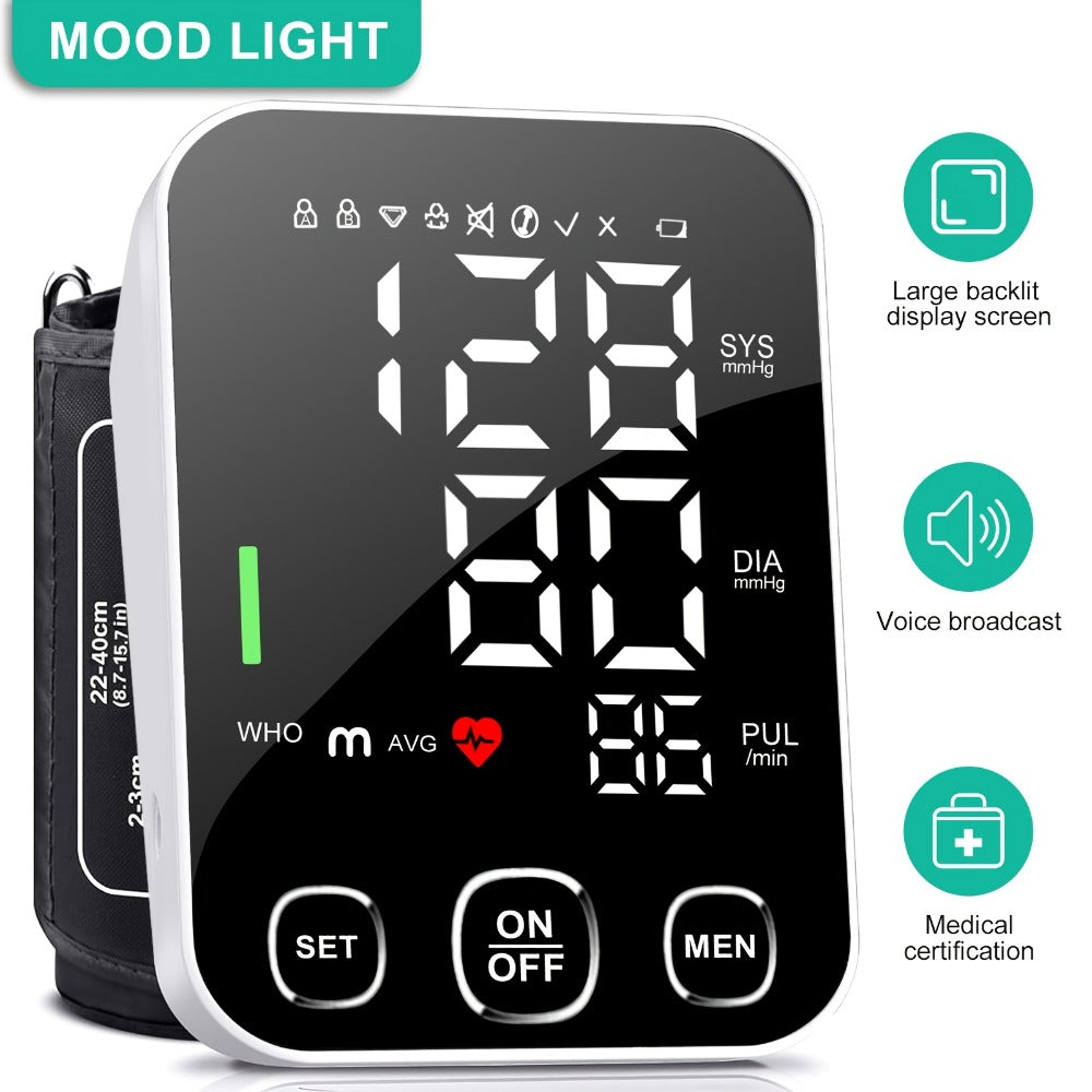 Blood Pressure Monitor Upper-Arm Device with 8.7-16.5 Inch Cuff, 4.5-Inch Backlit Display, Voice and 2 x 99 Memory
