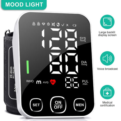 Blood Pressure Monitor Upper-Arm Device with 8.7-16.5 Inch Cuff, 4.5-Inch Backlit Display, Voice and 2 x 99 Memory