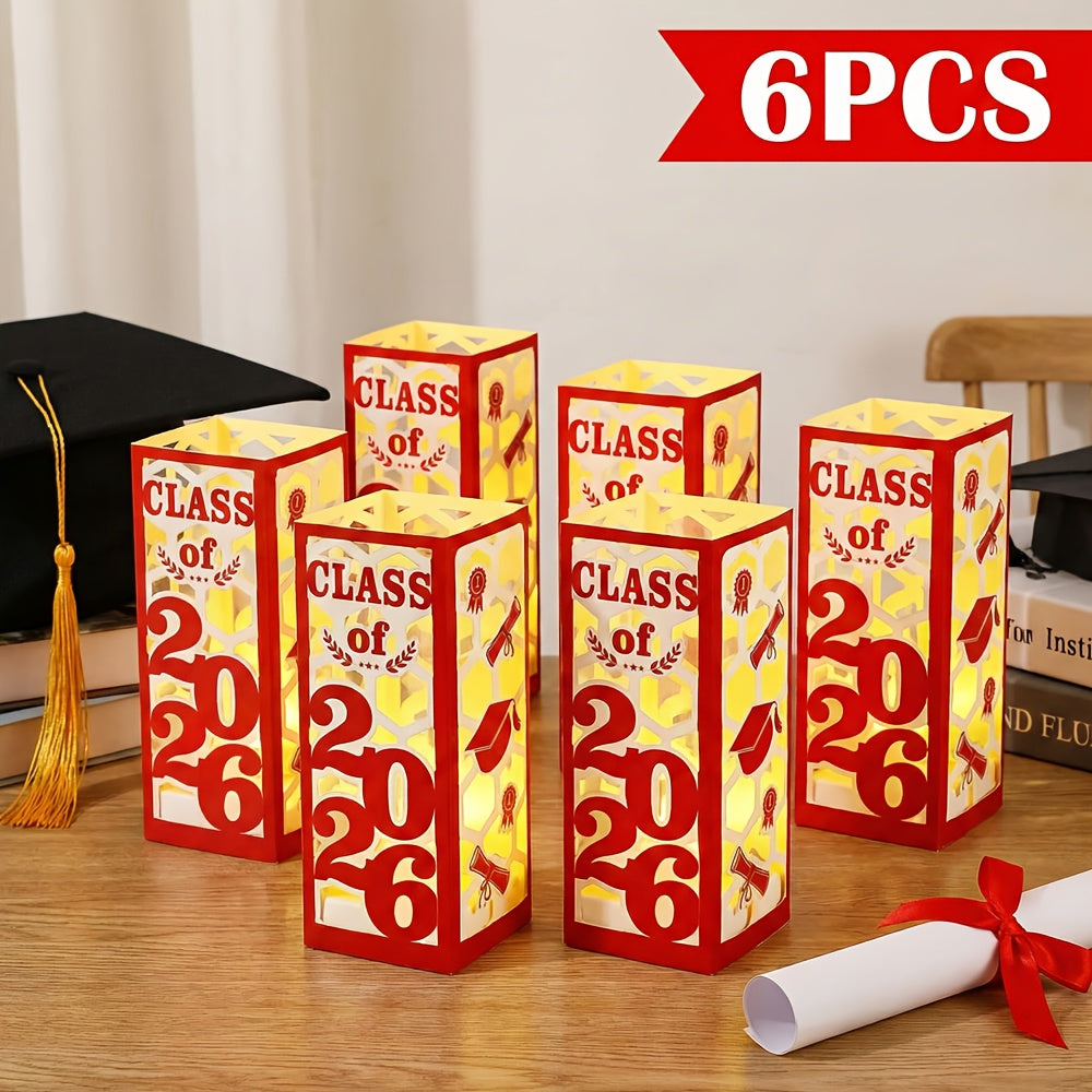 Six-Piece Class of 2026 Graduation Centerpiece Set with Paper Lantern Boxes in Six Color Themes