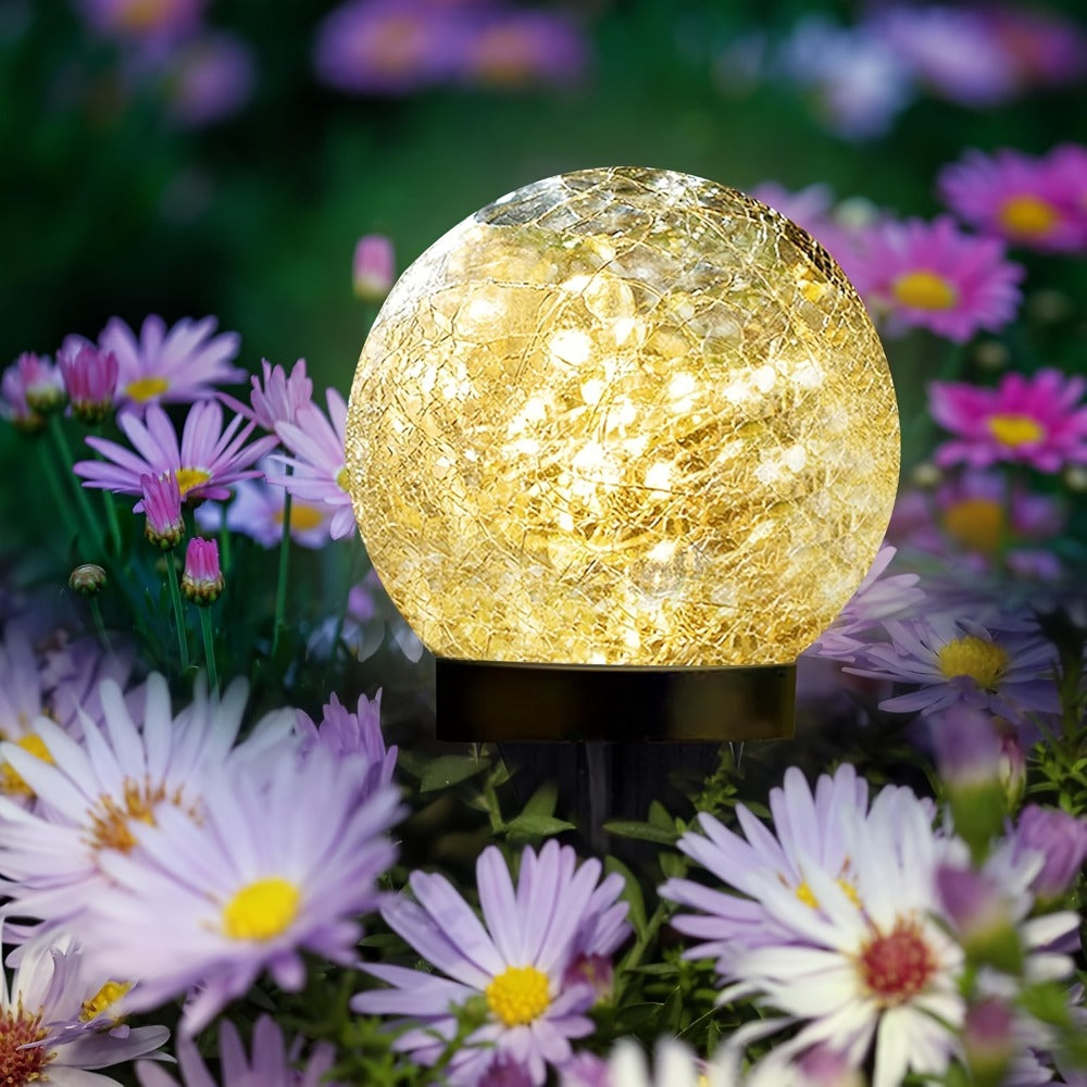 Solar Cracked-Glass Globe Garden Lights, Four-Piece Set in Warm White or Mixed Color Selections