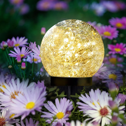Solar Cracked-Glass Globe Garden Lights, Four-Piece Set in Warm White or Mixed Color Selections