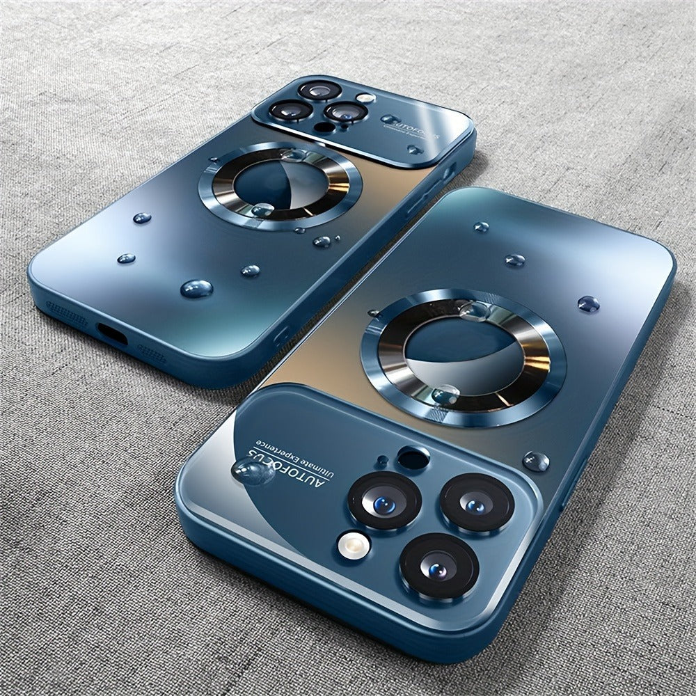 Phone Case Matte Titanium-Finish Magnetic Cover with Built-In Glass Lens Protector for Select iPhone Models