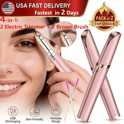 Two-Piece Rechargeable Eyebrow Trimmer Set in Pink, White or Three Colorful Finish Options for Facial Grooming
