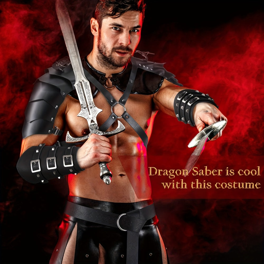 Costume Accessories 4-Piece Medieval Armor Set with Shoulder Cape, Arm Guards and Belt in Black