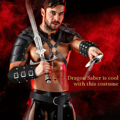 Costume Accessories 4-Piece Medieval Armor Set with Shoulder Cape, Arm Guards and Belt in Black
