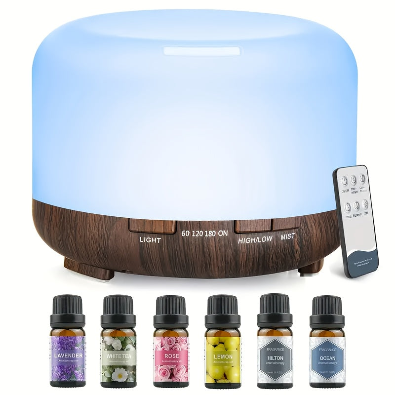 Ultrasonic Essential Oil Diffuser with Remote Control, Seven-Color Light and 300 ml or 500 ml Capacity